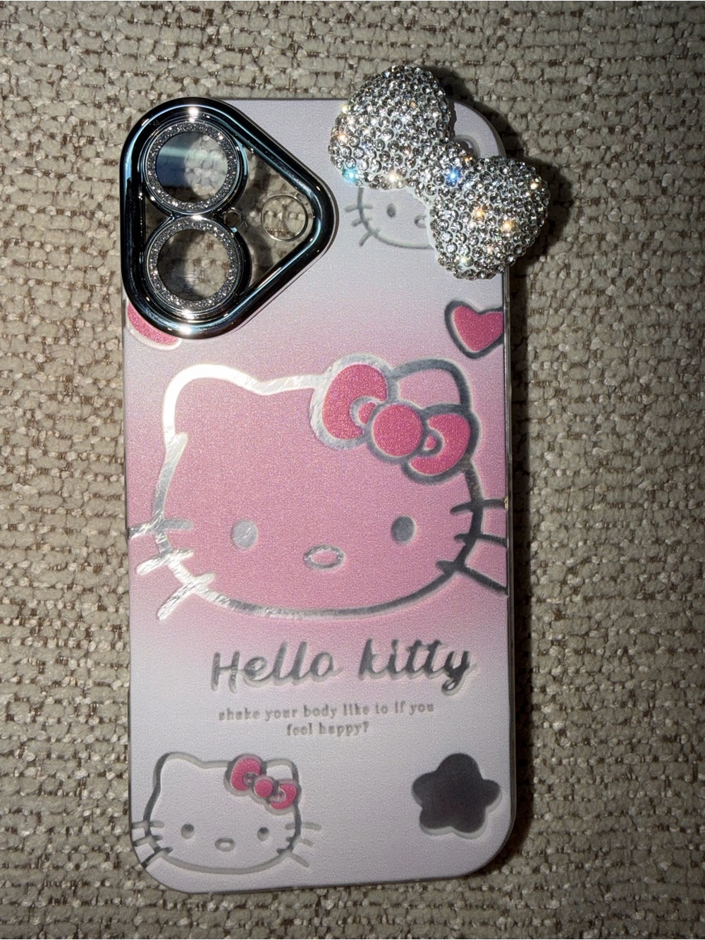 iPhone16 Hello Kitty Pink Phone Case with Rhinestone Bow